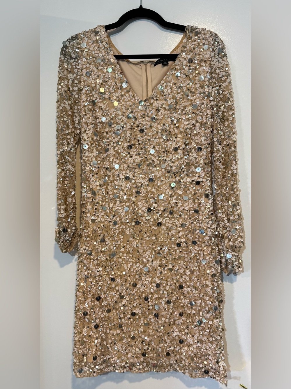 Aidan Mattox Gold & Silver Sequin Long Sleeve Cocktail Dress - Size 10